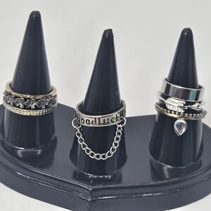 Lucky 7 Gold & Silver Tone Adjustable Ring Set Stackable Costume Lot - Sizes 4-8